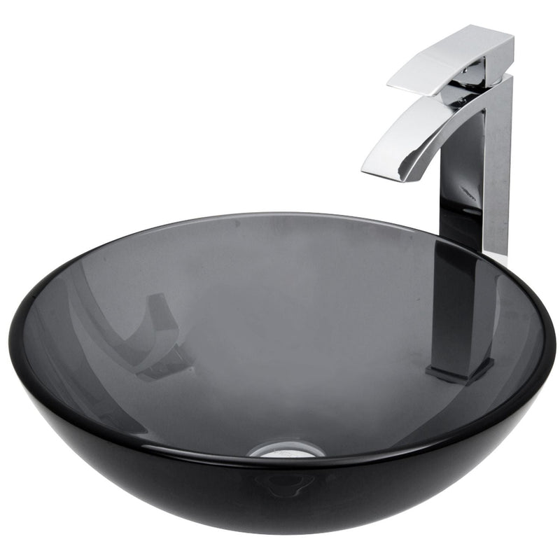 Glass Sheer Black Bathroom Sink/Basin Set with Duris Faucet and Round Vessel K7628