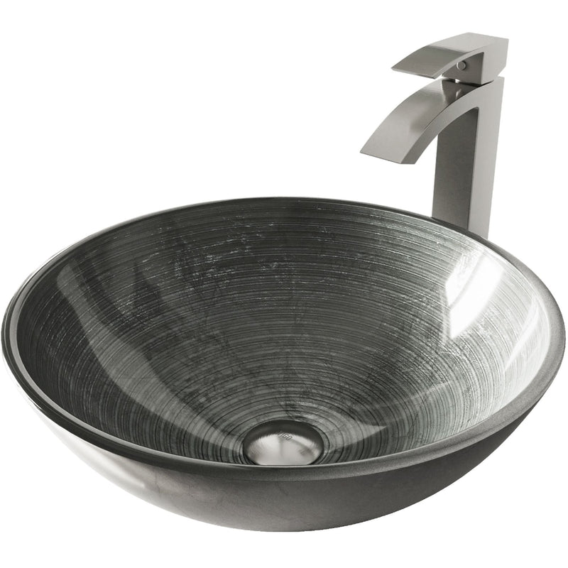 Glass Simply Silver Bathroom Sink/Basin Set with Duris Faucet and Round Vessel N5933