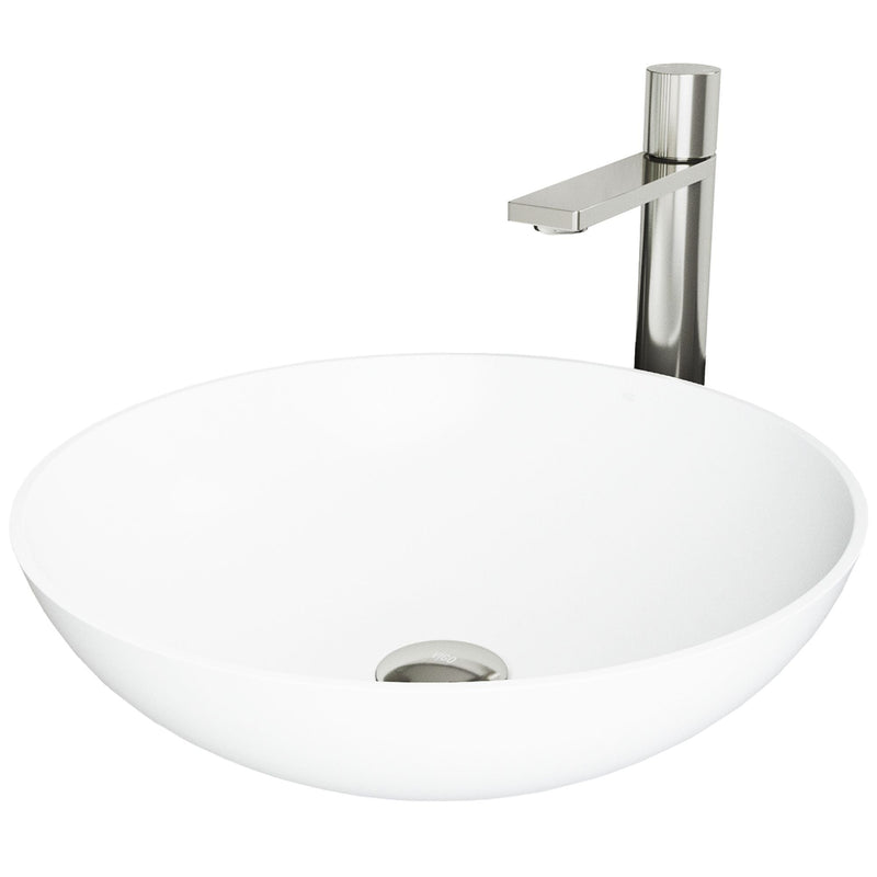 Lotus White Bathroom Sink/Basin Set with Gotham Faucet and Round Composite Vessel P8951