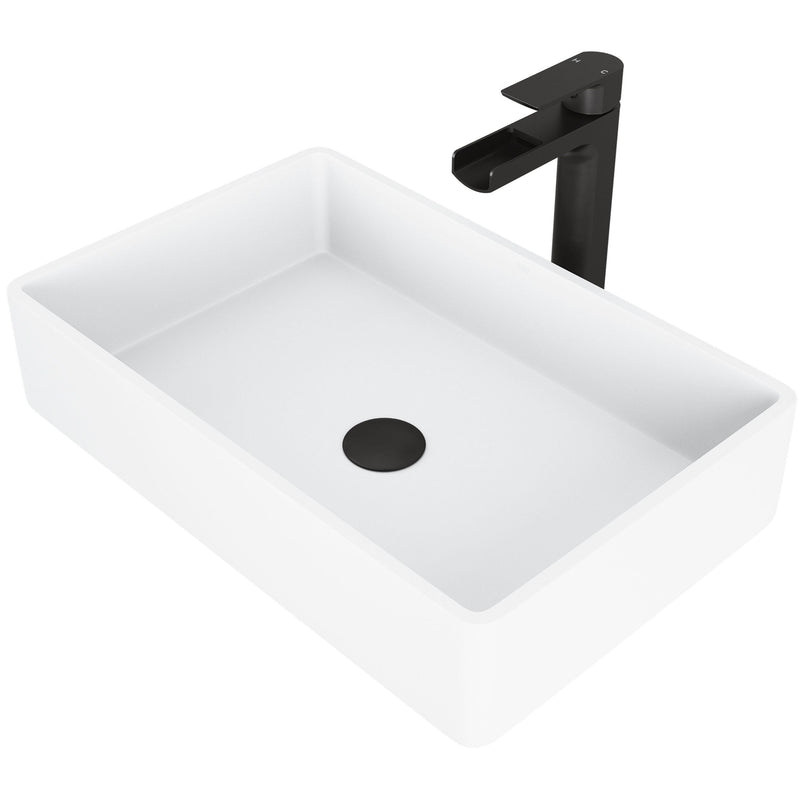 Magnolia White Bathroom Sink/Basin Set with Amada Faucet and Rectangular Composite Vessel O4447