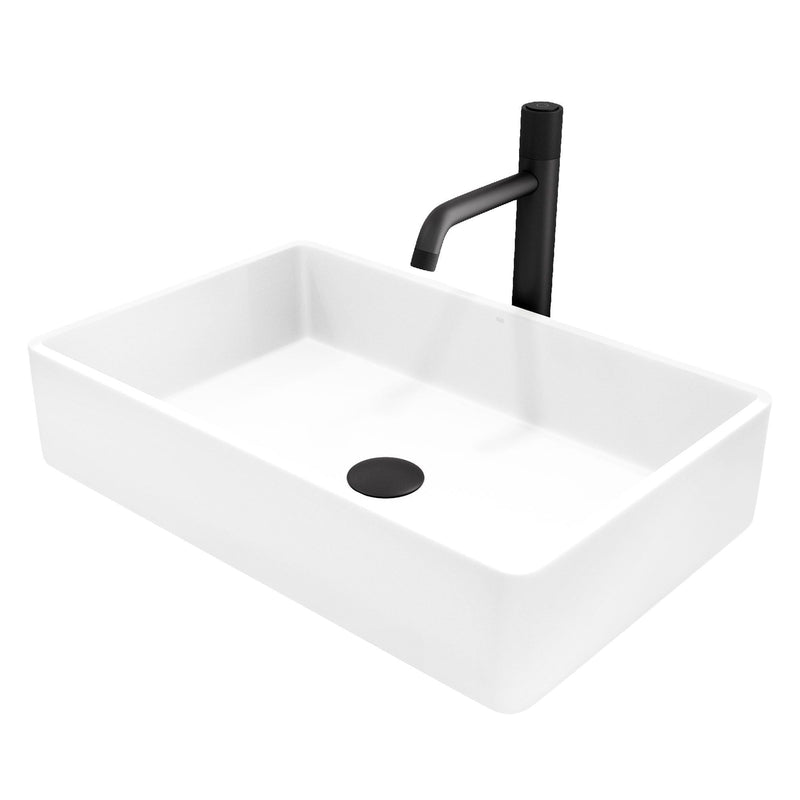 Magnolia White Bathroom Sink/Basin Set with Apollo Faucet and Rectangular Composite Vessel K6341
