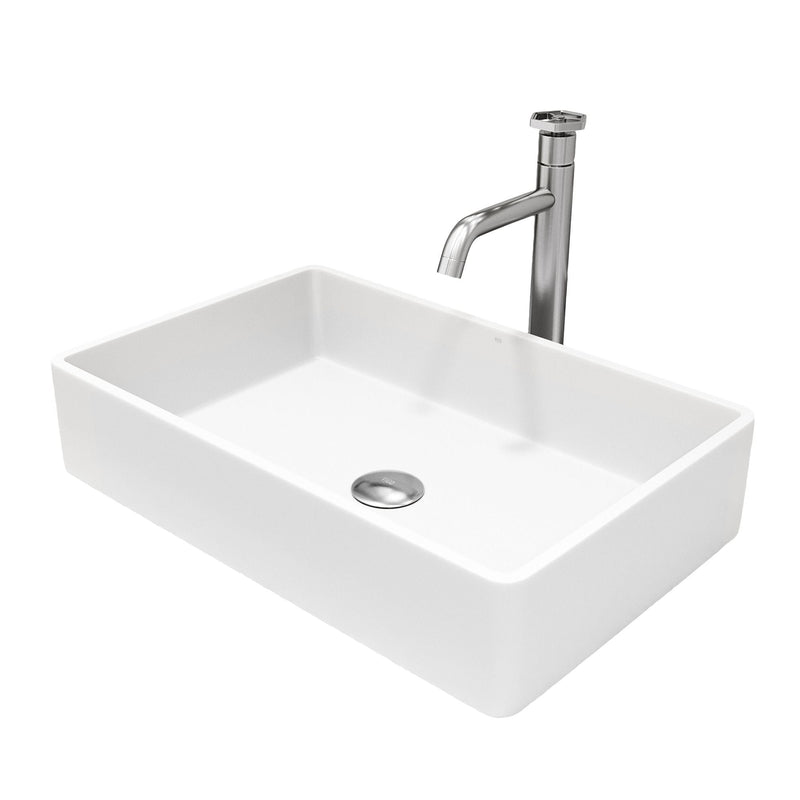 Magnolia White Bathroom Sink/Basin Set with Ruxton Faucet and Rectangular Composite Vessel I3566