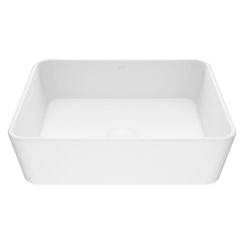 Marigold Matte Stone Rectangular Composite Vessel Bathroom Sink/Basin with Rounded Edges & Deep Bowl, White D6615
