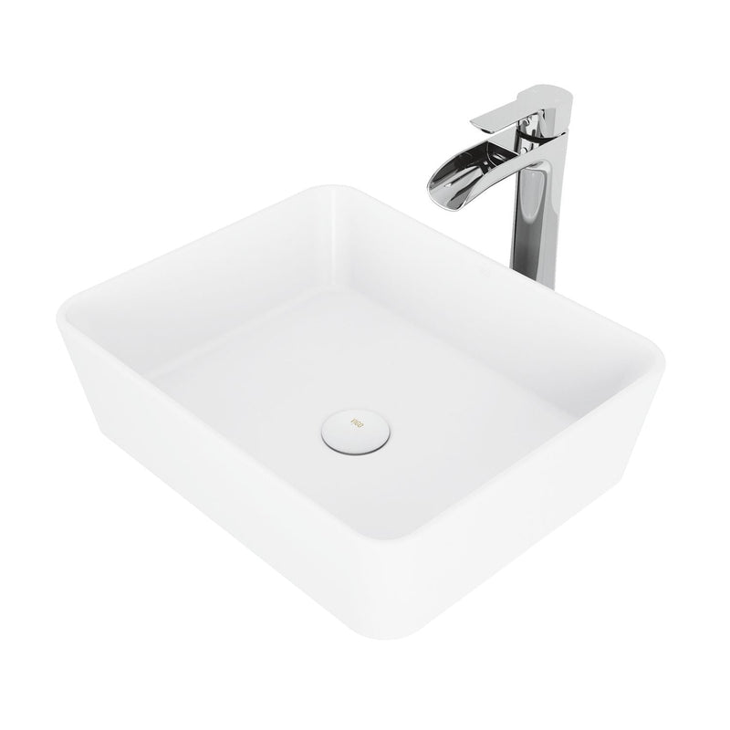 Marigold Matte White Bathroom Sink/Basin Set with Niko Faucet and Rectangular Composite Vessel F5618