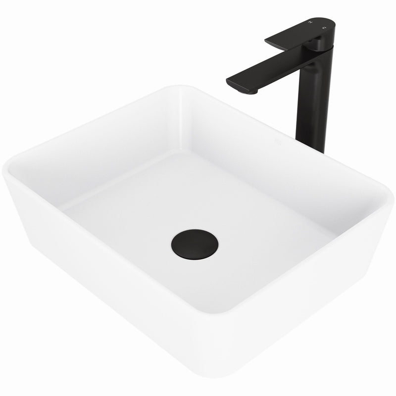 Marigold Matte White Bathroom Sink/Basin Set with Norfolk Faucet and Rectangular Composite Vessel B1307