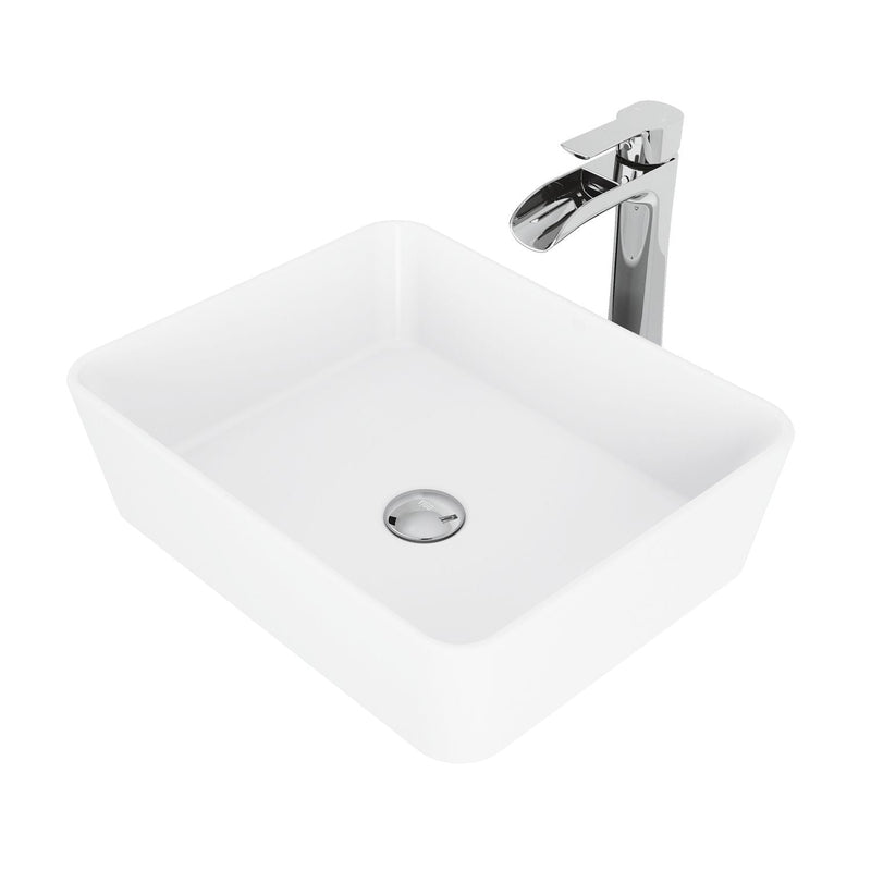 Marigold White Bathroom Sink/Basin Set with Niko Faucet and Rectangular Composite Vessel W2762