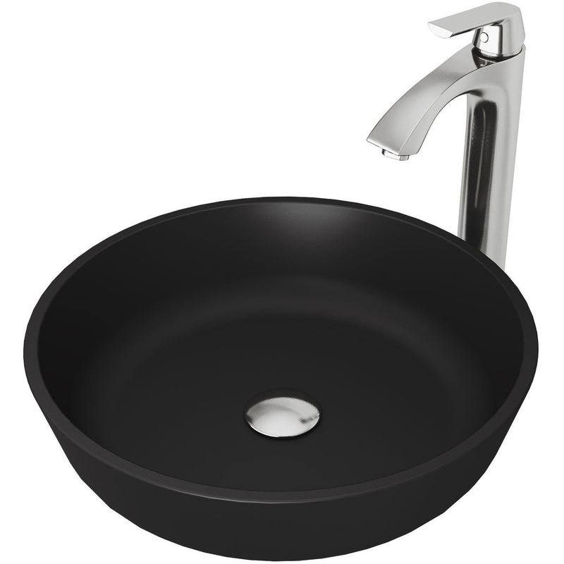 Modus Matte Black Bathroom Sink/Basin Set with Linus Faucet and Round Glass Vessel L3797