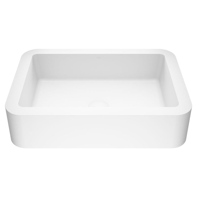 Petunia Matte Stone Rectangular Composite Vessel Bathroom Sink/Basin with Rounded Edges & Deep Bowl, White C1988