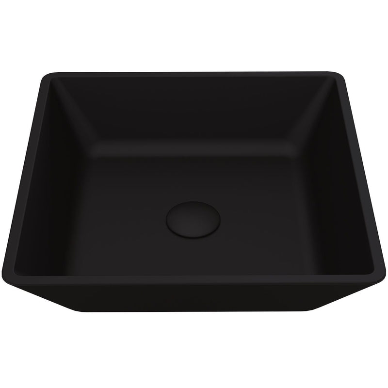 Roma Glass Square Vessel Bathroom Sink/Basin with Rounded Edges & Deep Bowl, Black J2027