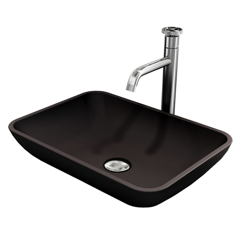Sottile Matte Black Bathroom Sink/Basin Set with Cass Faucet and Glass Rectangular Vessel M8496