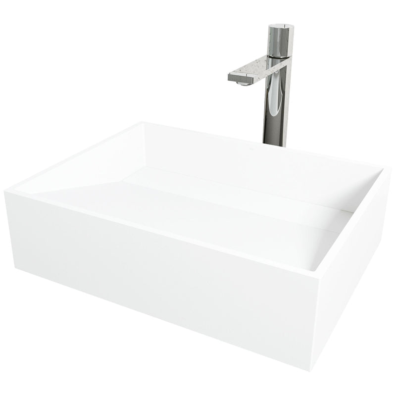 Starr Glass White Bathroom Sink/Basin Set with Gotham Faucet and Rectangular Composite Vessel G2157