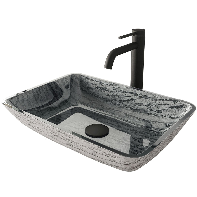 Titanium Glass Slate Grey Bathroom Sink/Basin Set with Lexington Faucet and Rectangular Vessel W5050