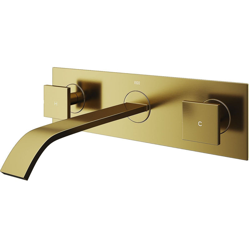 Titus Wall Mount Dual Handle Bathroom Sink Faucet, Eco-Friendly 1.2 GPM Flow Rate, Matte Brushed Gold U6961