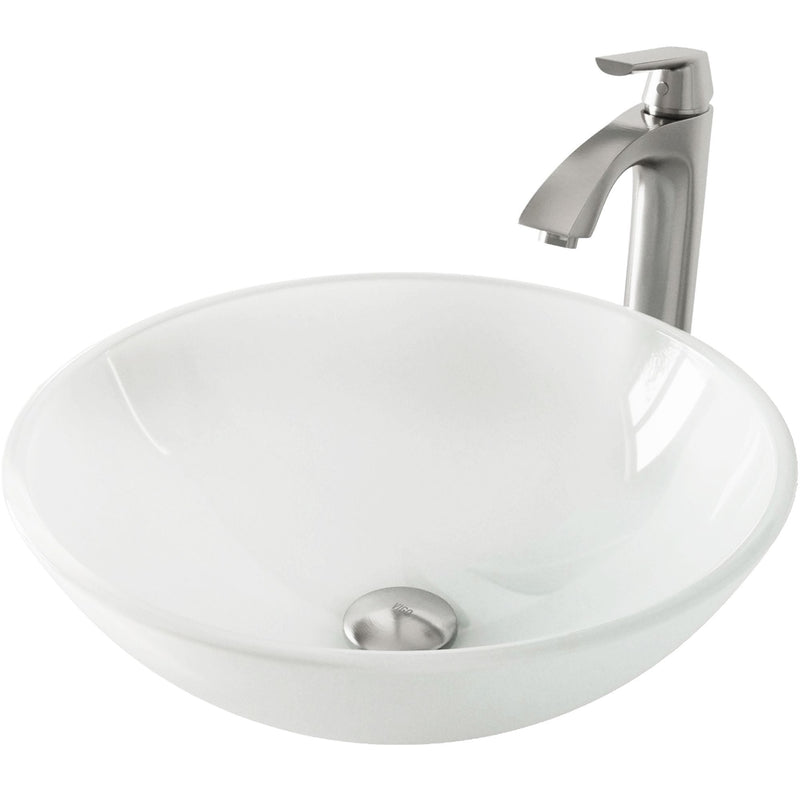 White Frost White Bathroom Sink/Basin Set with Linus Faucet and Round Glass Vessel K2762