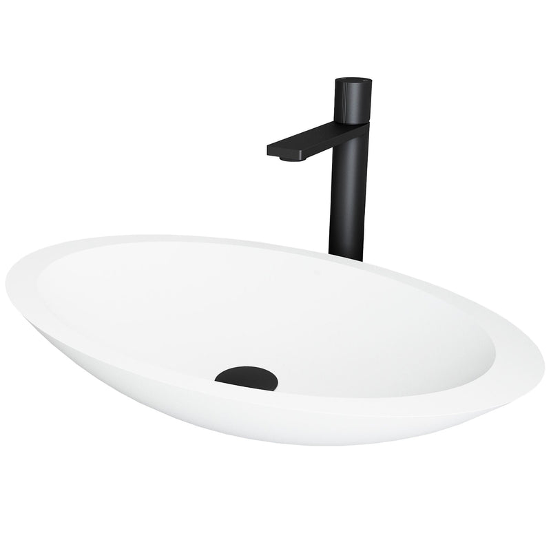 Wisteria White Bathroom Sink/Basin Set with Gotham Faucet and Oval Composite Vessel T6945